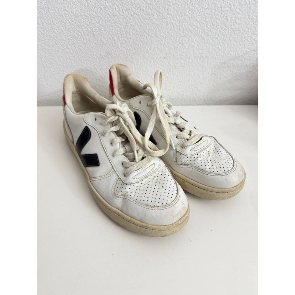 Veja V-10 White Navy Red Leather Sneakers Mens US 10 EUR 41 Low Top Shoes